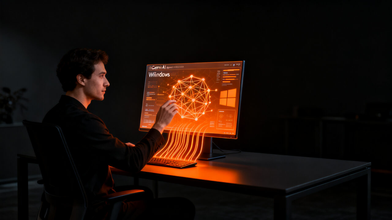 Interfaz de usuario de la app de escritorio de Gemini en Windows, simbolizando la productividad con agentes de IA integrados.