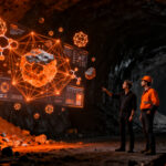 Dos emprendedores analizando datos de minería con IA para la recuperación de cobre, representando la innovación deep tech en LATAM.