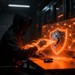 Ciberseguridad en startups: hacker con IA representando la amenaza de robo de credenciales en la nube.