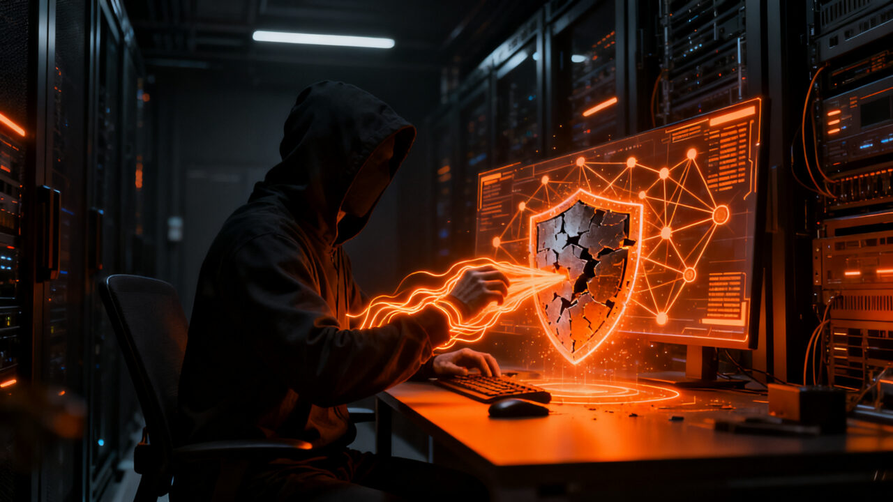 Ciberseguridad en startups: hacker con IA representando la amenaza de robo de credenciales en la nube.