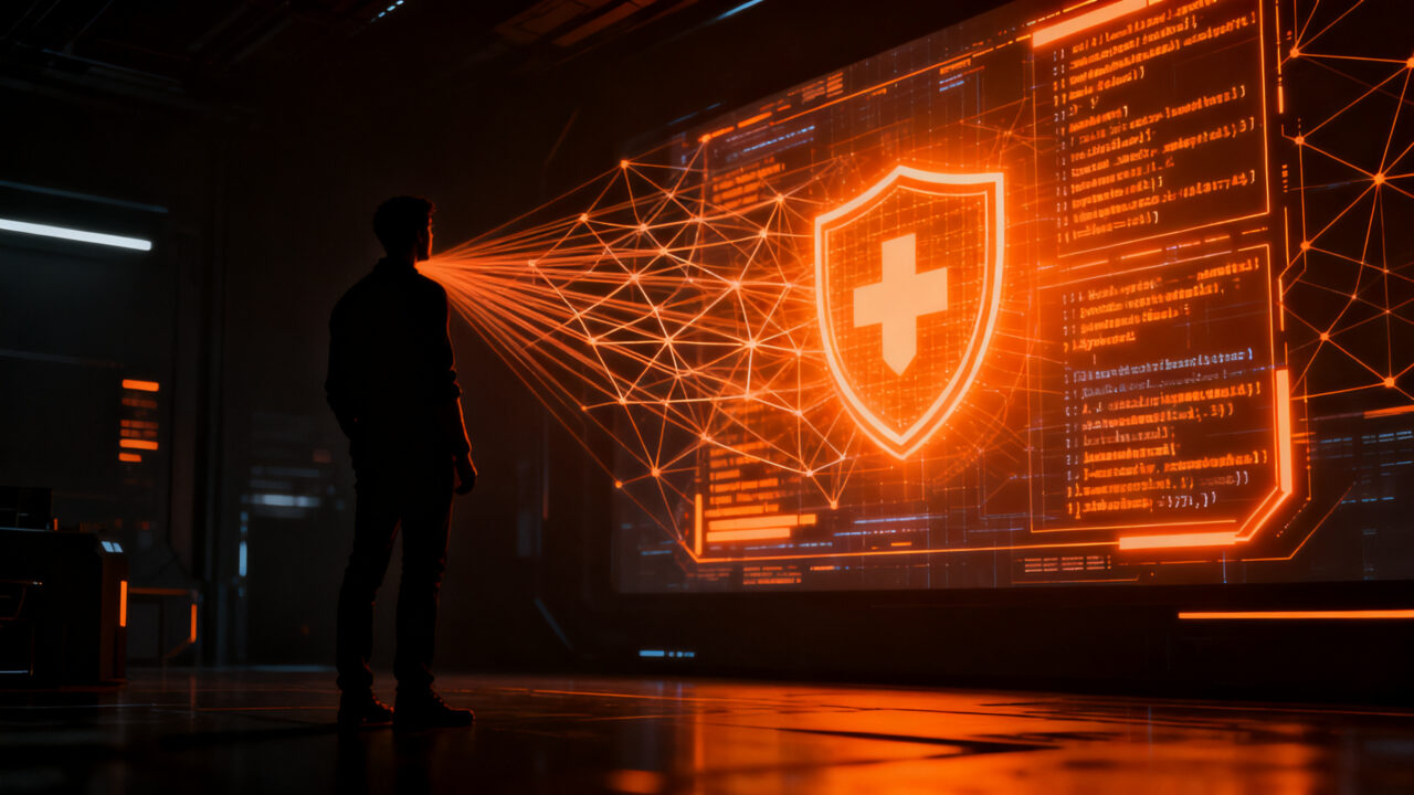 Especialista en desarrollo interactuando con la arquitectura de la nueva IA Gemini 3.8 Flash Cyber para ciberseguridad y coding.