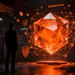 Silueta de experto en ciberseguridad analizando un núcleo de IA generativa Gemini 4 Argon, representando el futuro de la seguridad tecnológica y desarrollo de software.