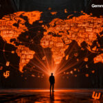 Representación visual de la expansión global de la inteligencia artificial de Google Gemini en múltiples idiomas.