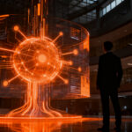 Ejecutiva liderando la estrategia de gobernanza de IA en un entorno de transformación digital corporativa.