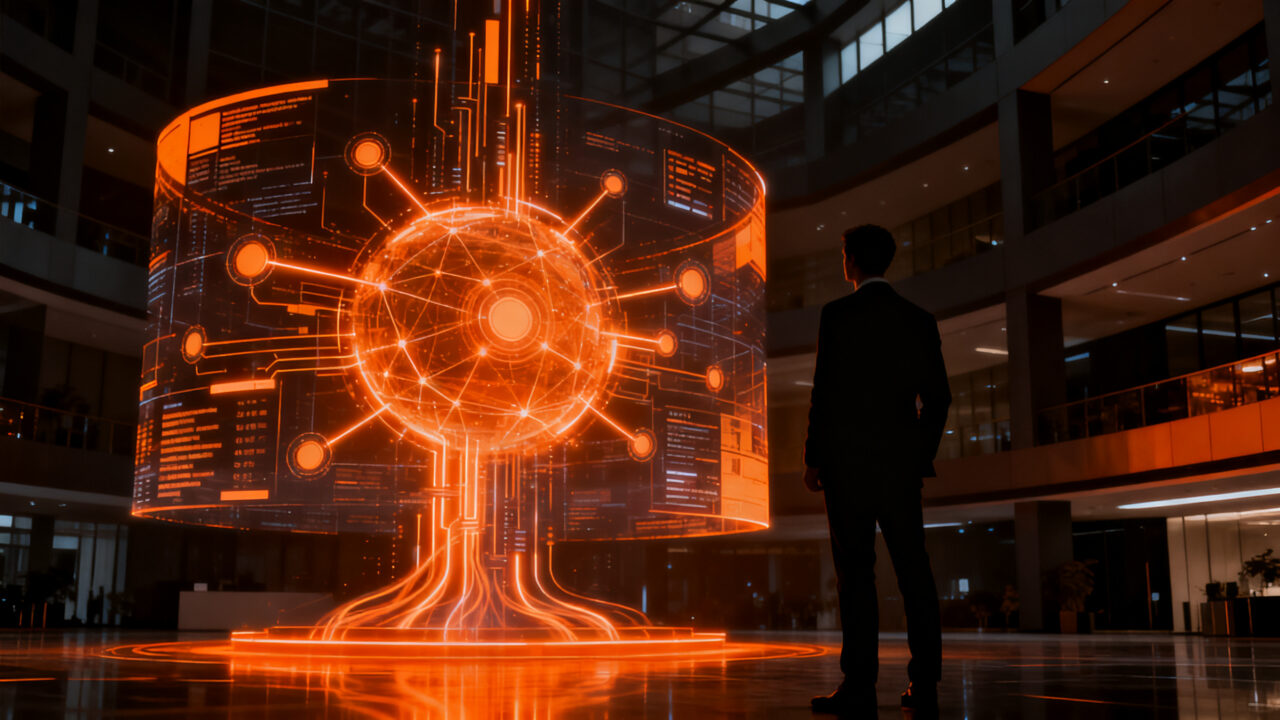 Ejecutiva liderando la estrategia de gobernanza de IA en un entorno de transformación digital corporativa.