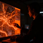 Agente de IA analizando datos cartográficos de OpenStreetMap para diseñar rutas de running, concepto de transparencia en LLMs.