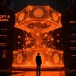 IA avanzada GPT-6 Astra superando pruebas de razonamiento humano en el benchmark ARC-AGI-3, representando el futuro de la inteligencia artificial.