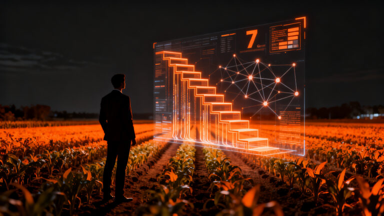 Estrategia digital con IA para el sector agroalimentario, mostrando una guía de crecimiento y automatización de marketing.