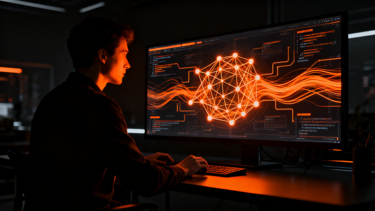 Desarrollador trabajando con Claude Opus 5.5 para optimización de agentes de IA y automatización en startups.