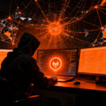 Hacker utilizando agentes de inteligencia artificial para realizar ataques cibernéticos a gran escala en empresas.