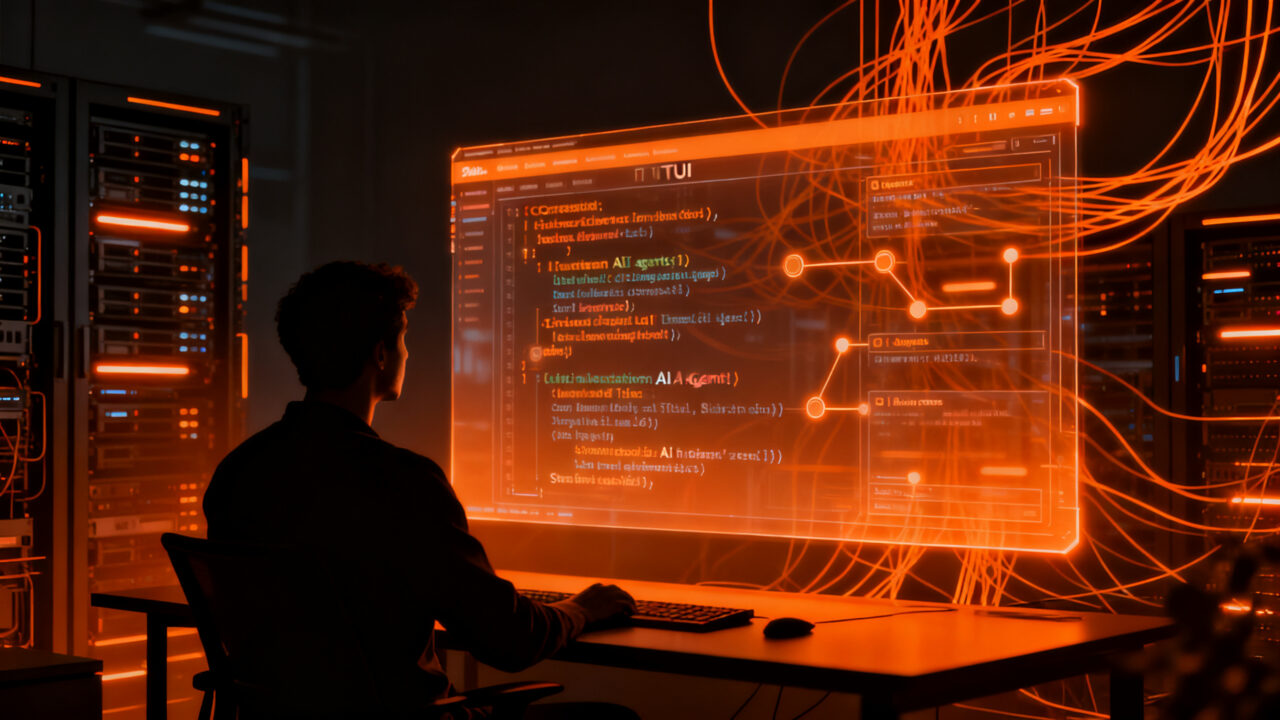 Orquestación de agentes IA con Herdr, mostrando una terminal TUI centralizada para gestionar infraestructura local.