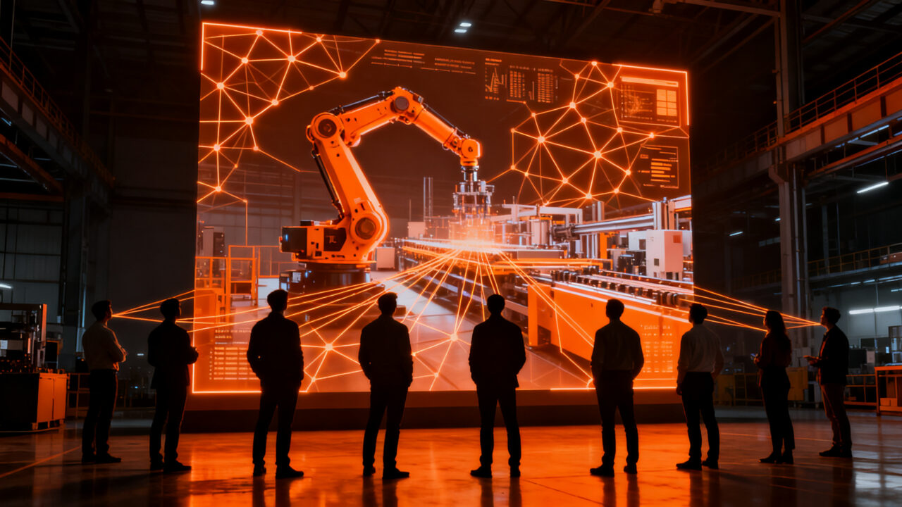Expertos analizando la hoja de ruta de la automatización industrial y la industria 4.0 en un entorno tecnológico.