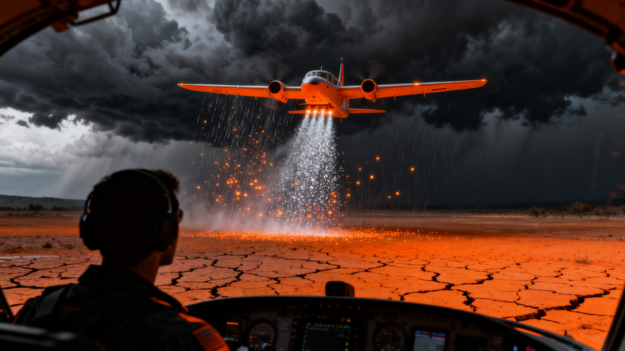 Tecnología de estimulación de lluvias mediante bombardeo de nubes con yoduro de plata para combatir la sequía en Honduras.
