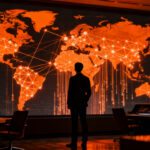 Un profesional de la hotelería analizando datos de revenue management y estrategia de marketing con inteligencia artificial en un entorno digital.