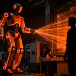 Robots humanoides en fábricas europeas representando la nueva era de la automatización industrial y la robótica avanzada.