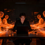 Representación visual de agentes de IA operando en una startup, simbolizando la transición hacia la automatización inteligente.