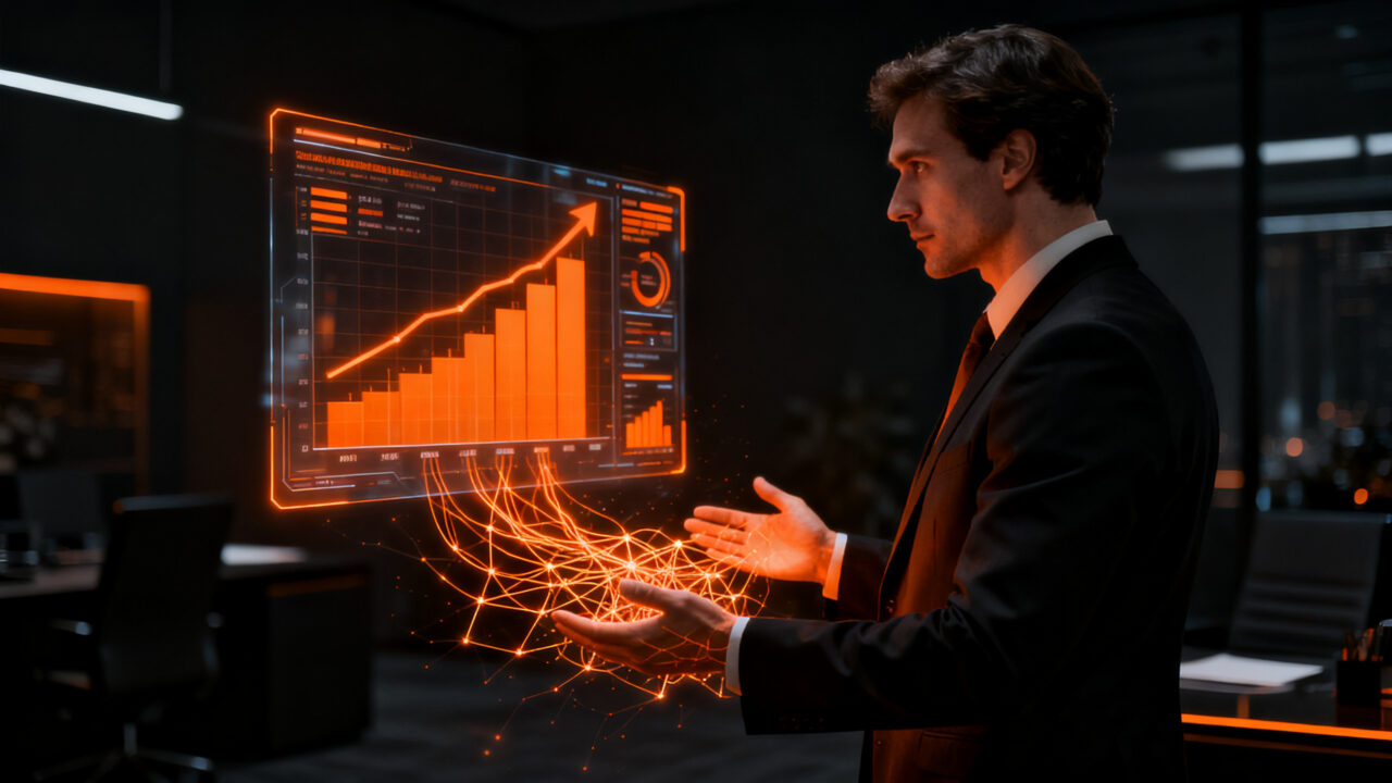Inteligencia artificial aplicada a asesores financieros y gestión patrimonial, representando la automatización y el crecimiento en el mercado fintech.