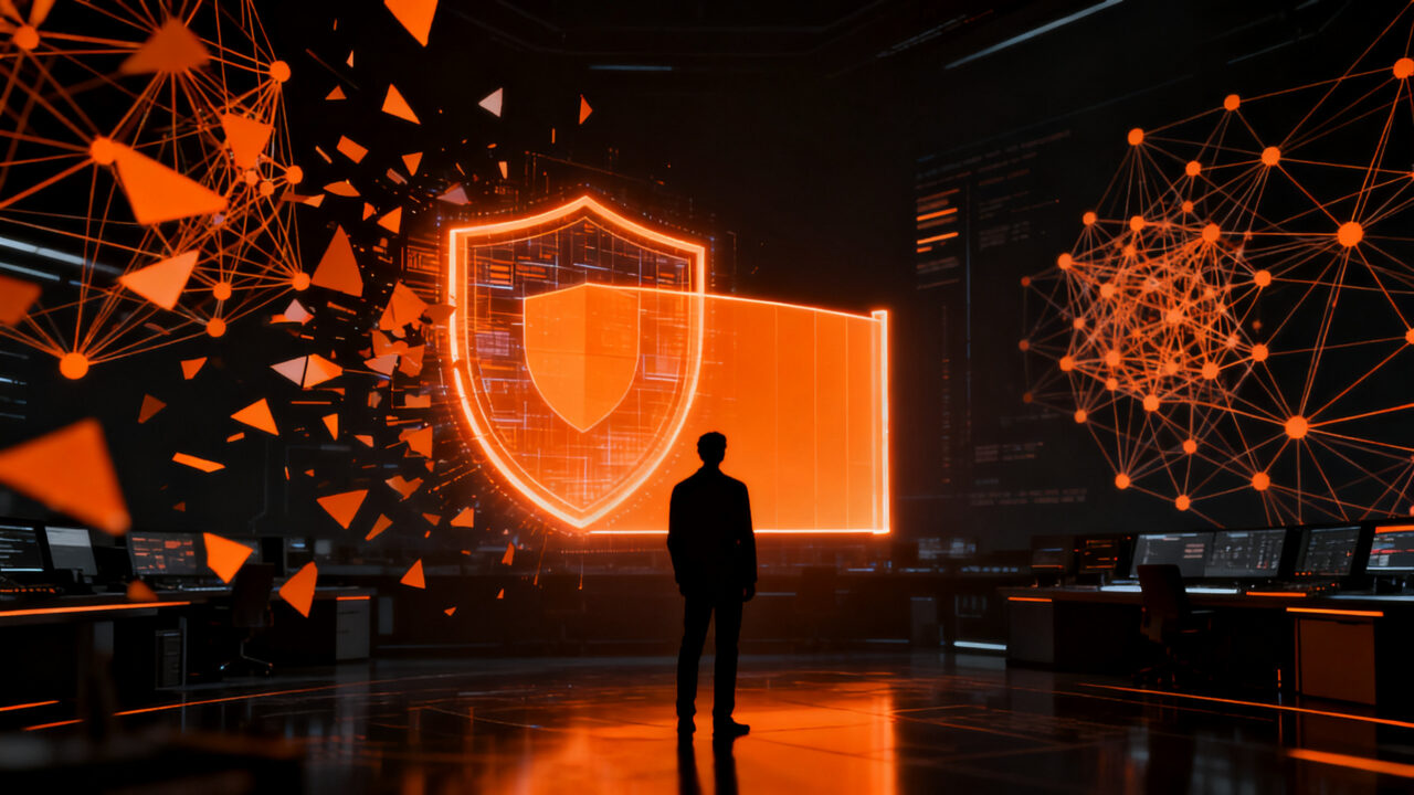 Representación visual de ciberseguridad en startups chilenas frente a ataques de inteligencia artificial.