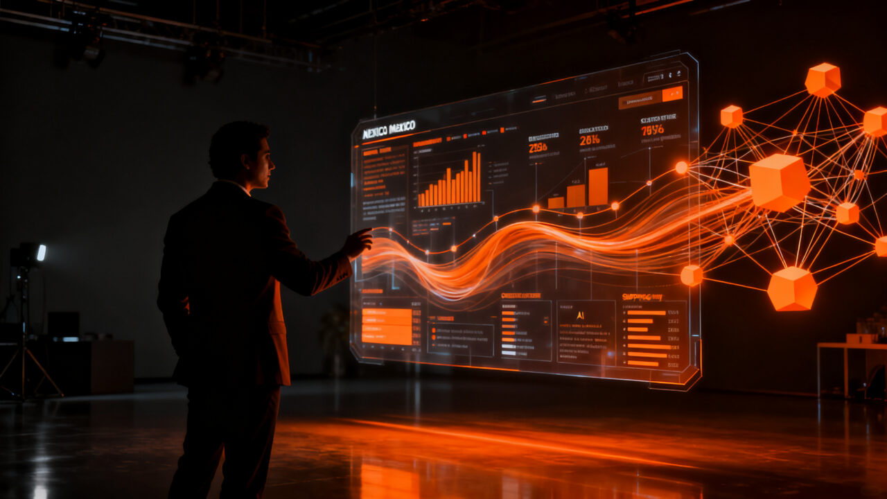 Consumidor mexicano interactuando con inteligencia artificial en un entorno digital, representando las tendencias de marketing en 2026.