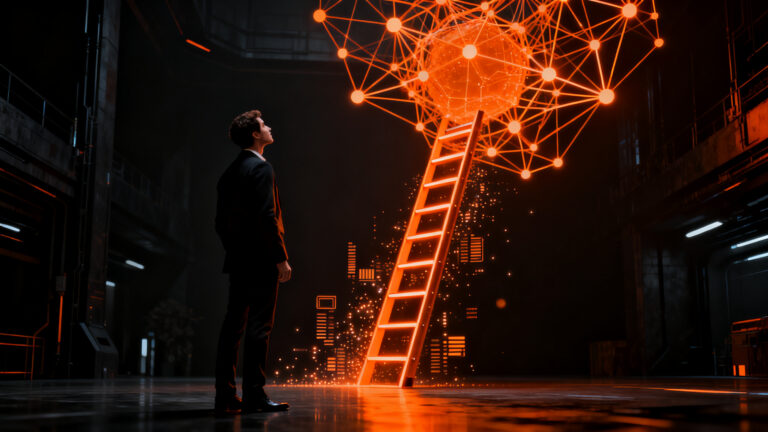 Profesional en transición laboral hacia roles de ingeniería en IA, destacando el impacto de la inteligencia artificial en el mercado laboral y mejores salarios.