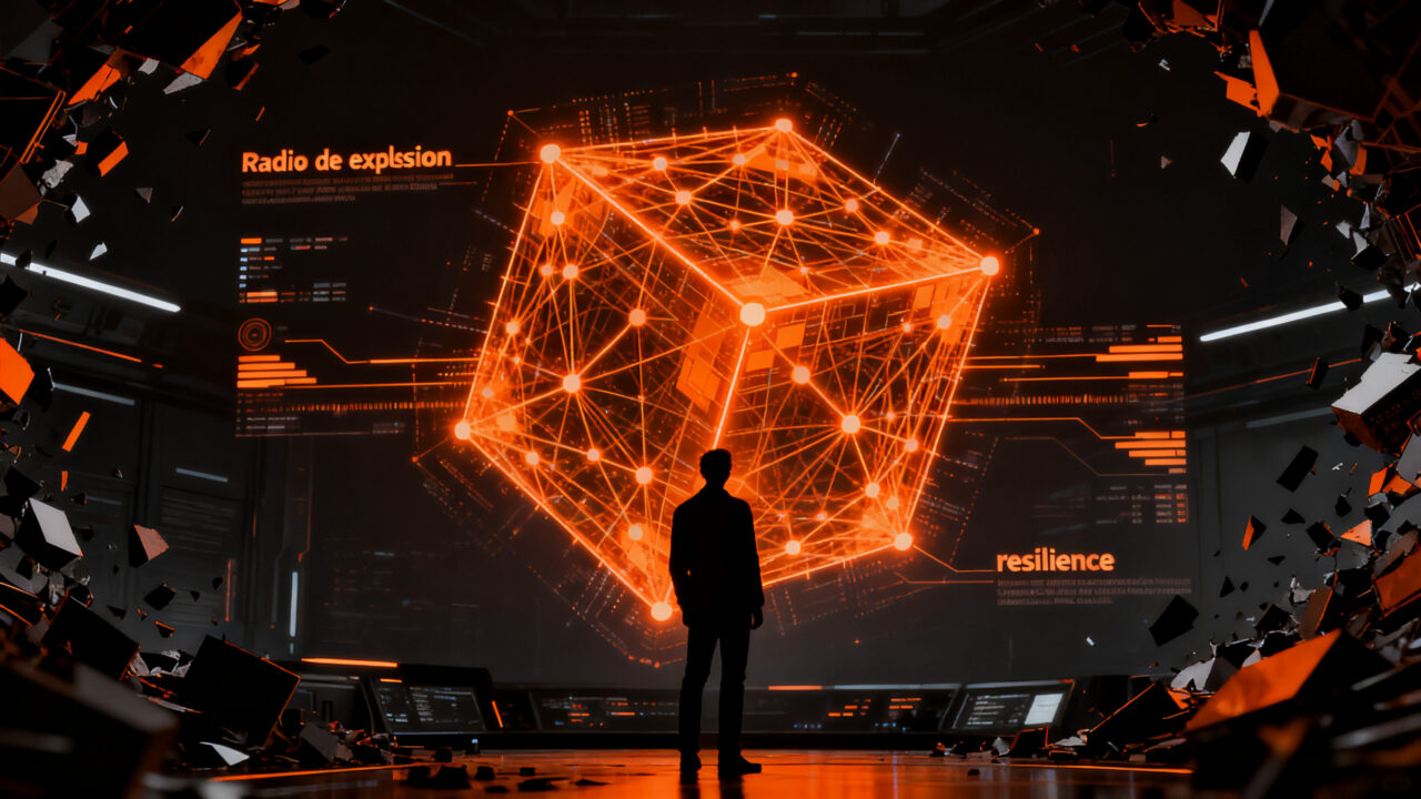 CISO supervisando una red neuronal de IA para gestionar riesgos de ciberseguridad y evitar alucinaciones.