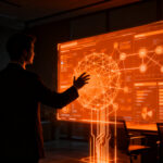 Representación visual de la integración de inteligencia artificial en pymes españolas, destacando la automatización y productividad empresarial.