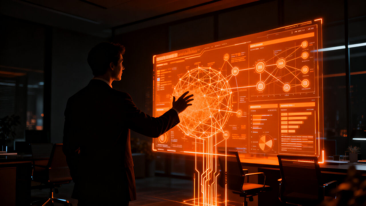 Representación visual de la integración de inteligencia artificial en pymes españolas, destacando la automatización y productividad empresarial.