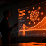 Emprendedor en Latinoamérica analizando datos de IA para optimizar la captación de fondos y financiamiento de su startup.