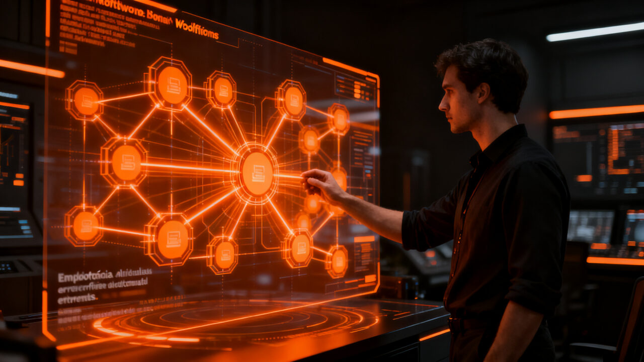 Arquitecto de automatización supervisando flujos de datos seguros y sin duplicados en n8n, representando la idempotencia en APIs.