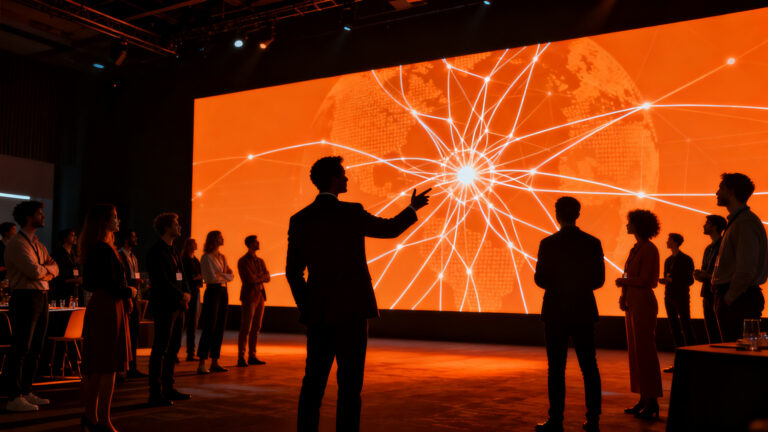Evento de networking y tecnología IMPACTA en San Francisco con enfoque en inteligencia artificial y marketing digital para emprendedores.