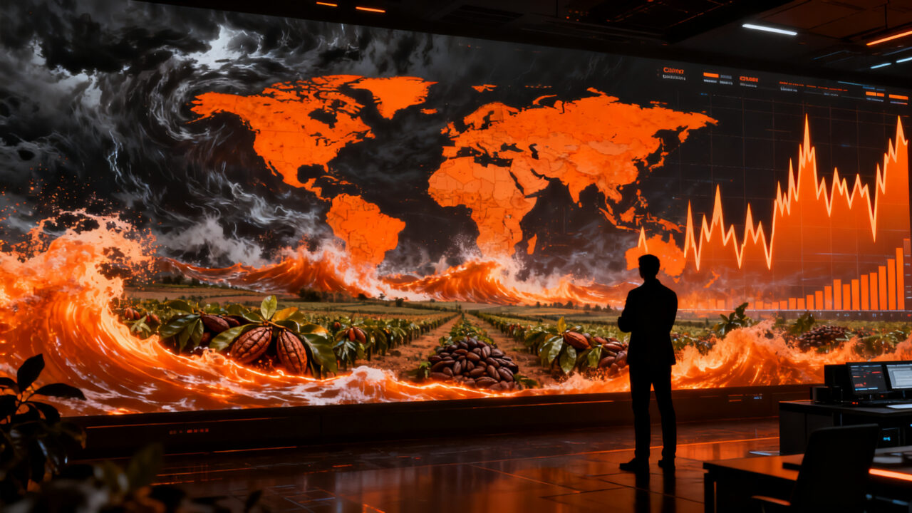 Impacto del fenómeno El Niño 2026 en la cadena de suministro de materias primas para gigantes alimentarios como Hershey, Mondelez y Coca-Cola.