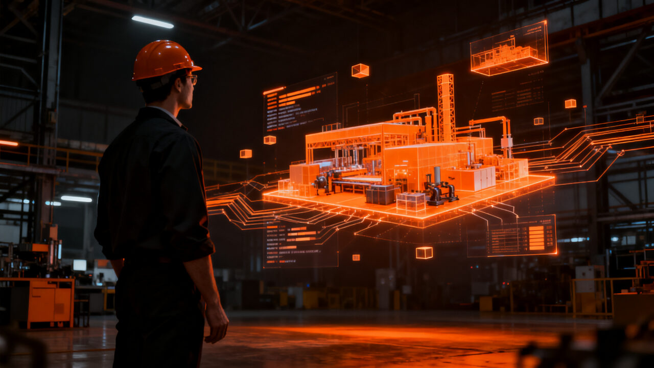Profesional industrial analizando datos de industria 4.0 y gemelos digitales para el IX Informe Smart Industry 2026.