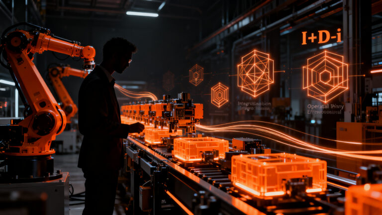 Ingeniero supervisando automatización industrial y robótica, representando el nuevo hardware propio de Ingemotions.