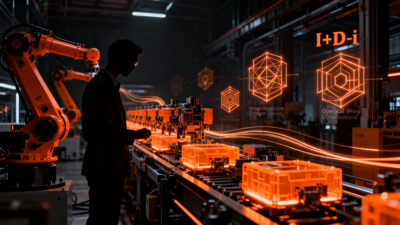 Ingeniero supervisando automatización industrial y robótica, representando el nuevo hardware propio de Ingemotions.