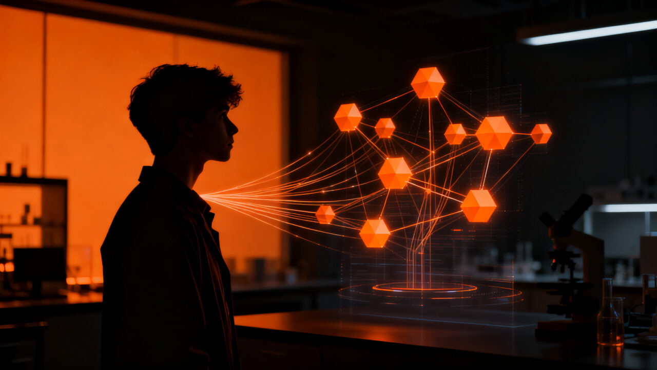 Estudiante emprendedor trabajando en un laboratorio tecnológico de la Universidad Austral de Chile, representando la preincubación y el desarrollo de startups.