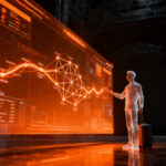Agente de inteligencia artificial Instinct gestionando reservas de viajes en una interfaz digital futurista, representando la revolución en travel tech y el éxito de financiación.
