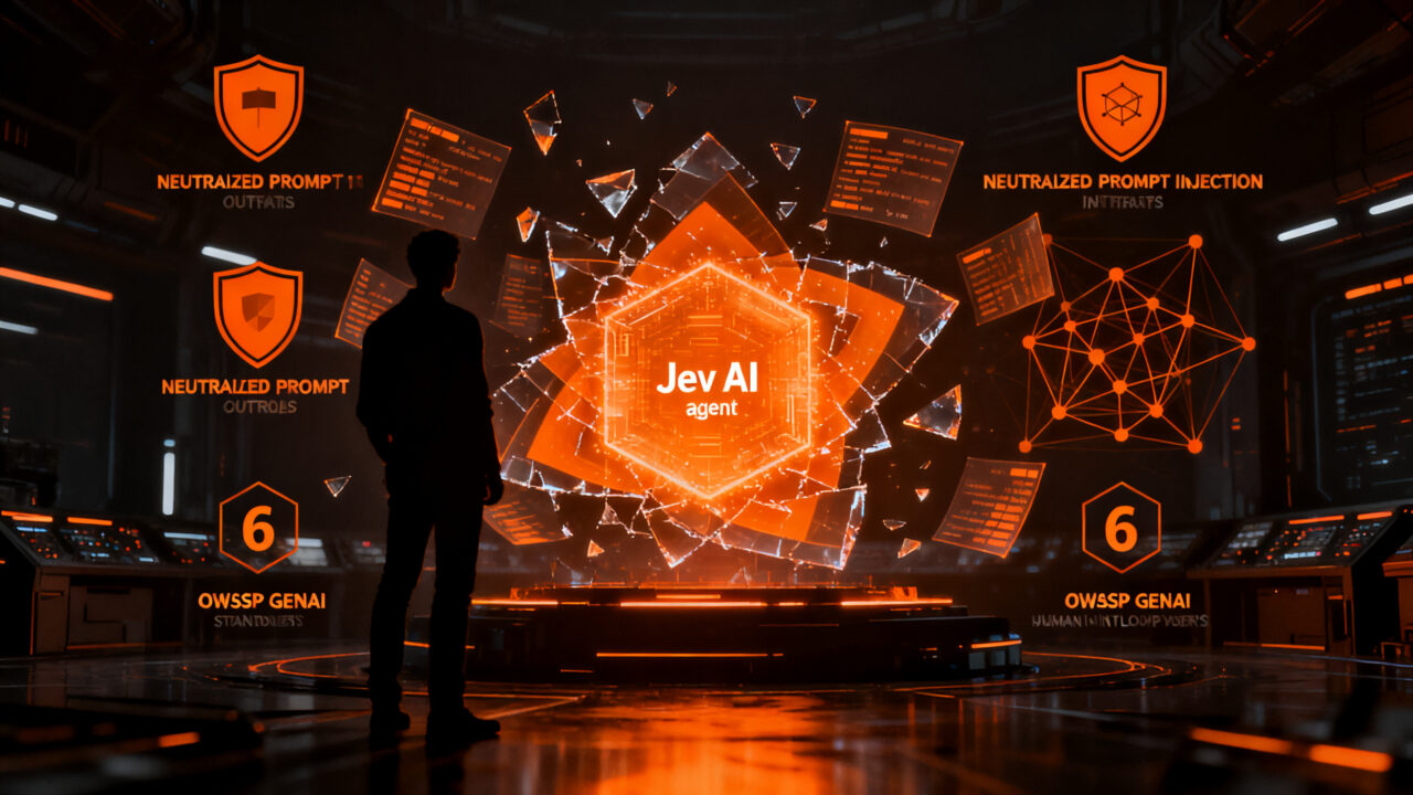 Agente de IA Jev de TypeSafe enfrentando riesgos de seguridad y prompt injection en infraestructuras modernas.