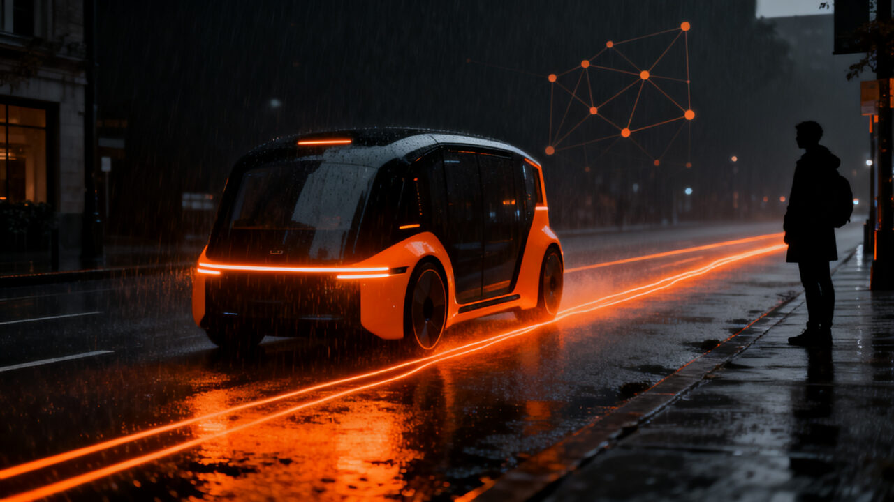 Robotaxi de Waymo circulando en Nashville, representando la integración de movilidad autónoma en la app de Lyft.