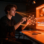 Creador de contenido utilizando herramientas de IA generativa para edición de video en YouTube Shorts, representando la innovación en Made on YouTube 2026.