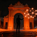 Representación visual de emprendedores presentando proyectos ante inversores en el Palacio de Cibeles, simbolizando la captación de capital en Madrid.