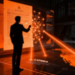 Emprendedor tecnológico analizando datos legales con IA, representando la expansión de Magnar en el mercado jurídico de Latinoamérica.