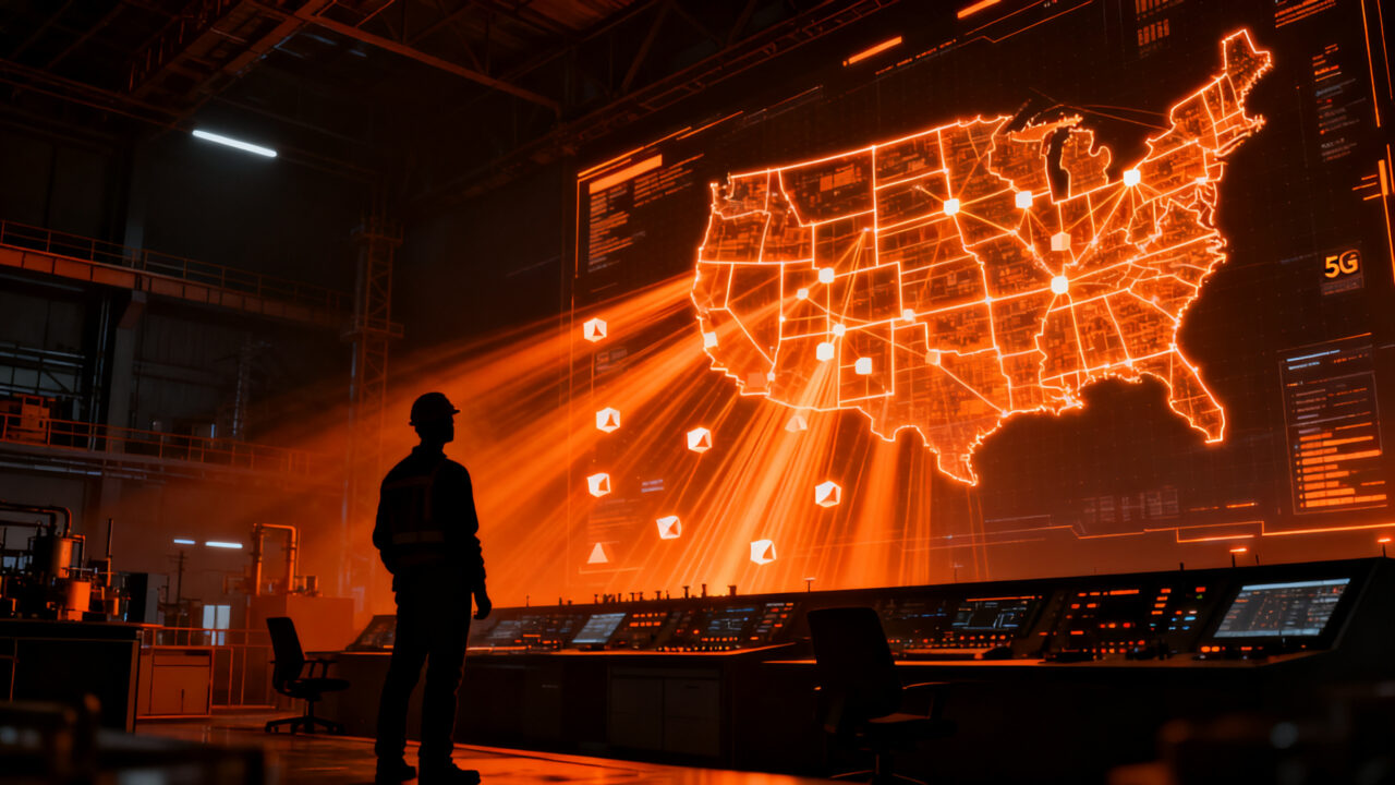Mapa visual de digitalización y redes eléctricas inteligentes en el sector industrial, representando el crecimiento del mercado de comunicaciones utility.