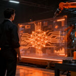 Ingeniero trabajando en automatización industrial en maquila de Tijuana, representando la adopción de IA en la industria 4.0.