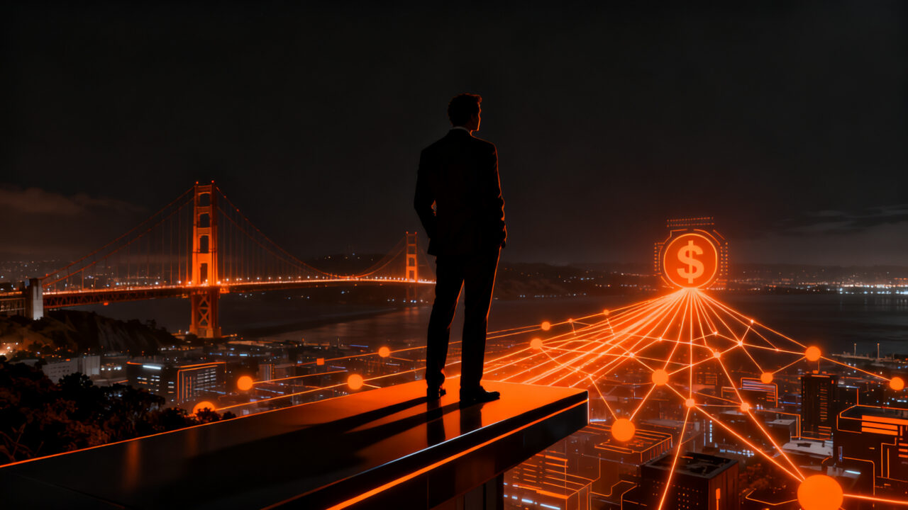 Mark Wahlberg como figura central en un entorno de negocios tecnológico, representando la transición de Hollywood al ecosistema startup.