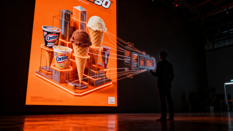 Cartel de helados retro de 1990 como lección de marketing visual frente a la IA moderna.