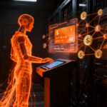 Agente de IA realizando pagos automatizados con tarjeta virtual, representando el futuro del comercio agéntico y la tecnología Mastercard.