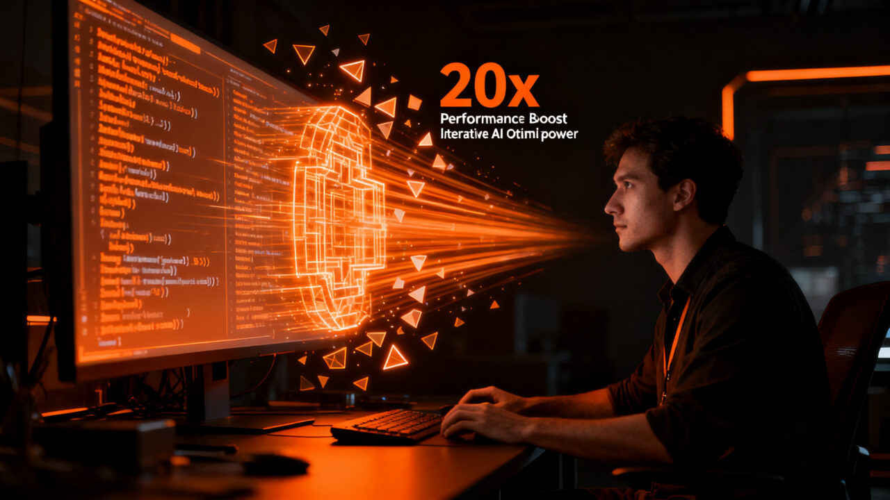 Desarrollador trabajando con agentes de IA para optimizar código Rust, representando el aumento de velocidad y la innovación tecnológica.