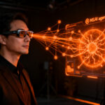 Un emprendedor explorando el futuro de la realidad aumentada con gafas inteligentes de IA, representando las innovaciones de Meta Connect 2026.