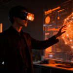 Silueta de un desarrollador interactuando con una interfaz de realidad virtual y agentes de IA, representando el impacto de Meta Connect 2026 en el ecosistema startup.