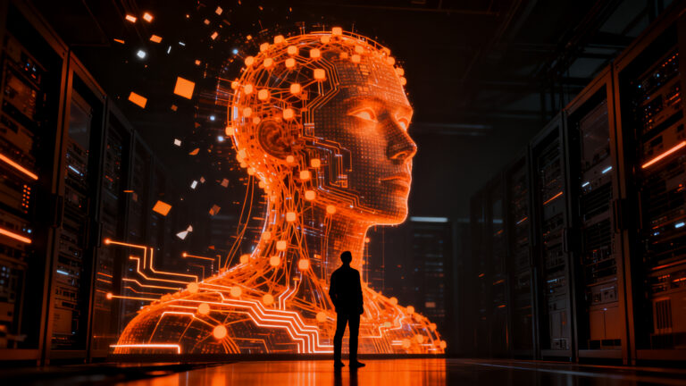 Un agente de inteligencia artificial representado como una figura digital compleja, simbolizando el impacto de Meta Muse en el ecosistema startup.
